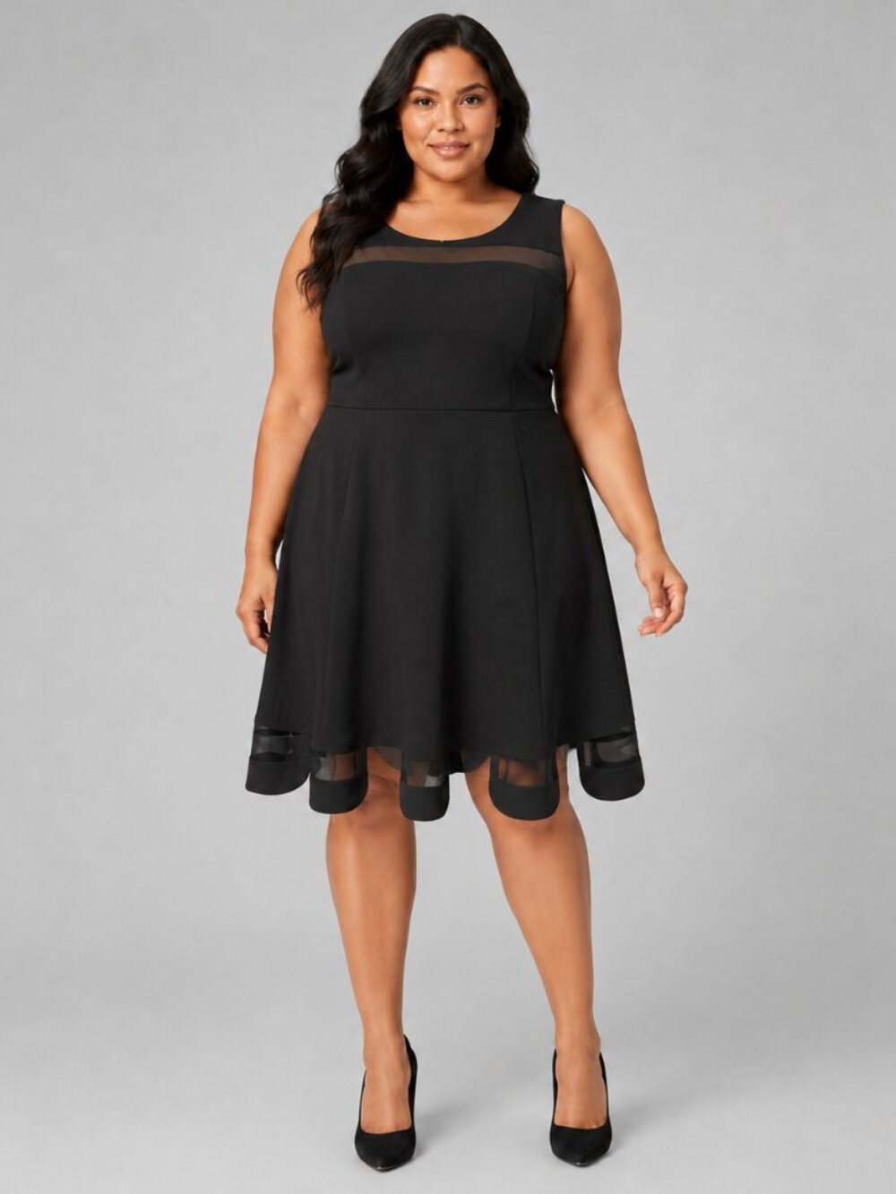 Ashley Stewart 18/20W Black Mesh Fit & Flare Dress Plus Size